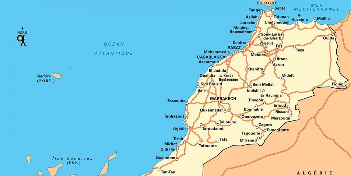 Mapa na północ od Maroka