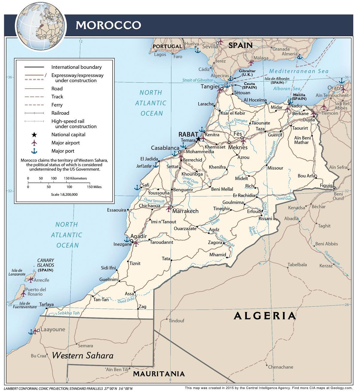 Mapa lotnisk w Maroku
